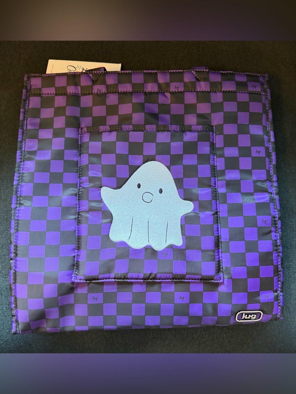 Lug Halloween Runner Tote Bag – Haunted Squares Purple Black (Friendly Ghost)